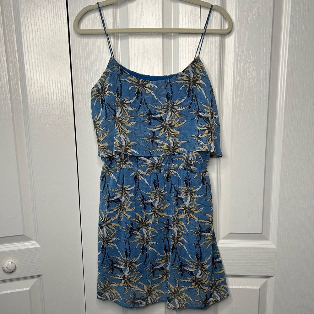 Mango Blue Palm Print Mini Dress